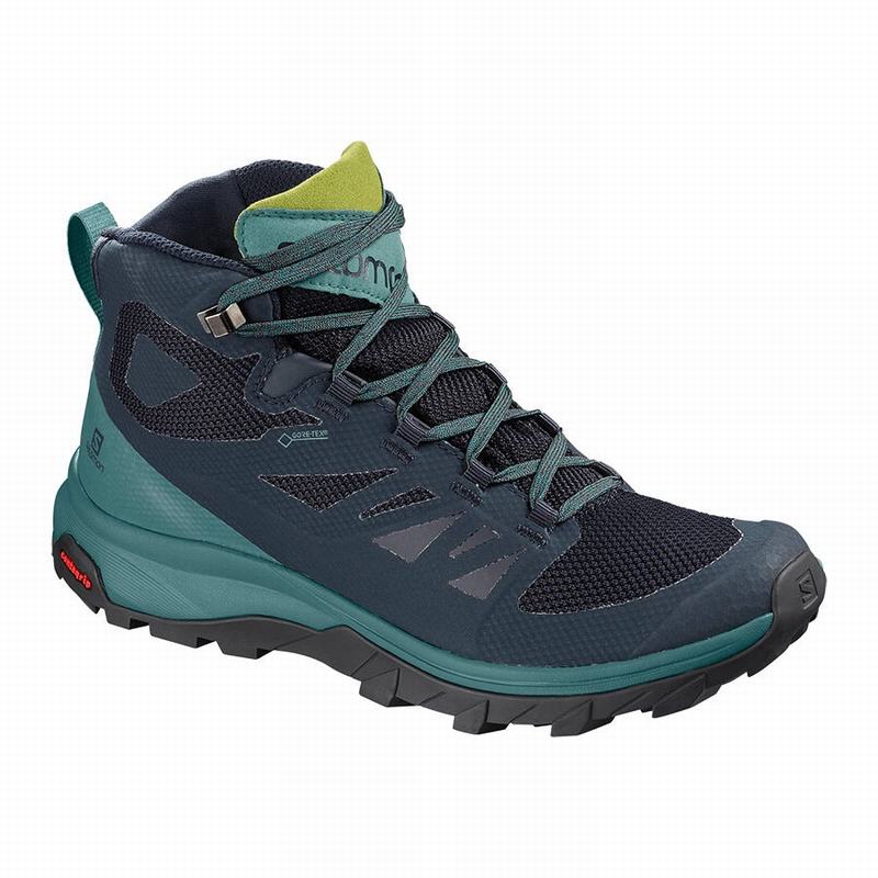 Salomon Israel OUTLINE MID GORE-TEX - Womens Hiking Boots - Navy/Green (WPGD-76039)